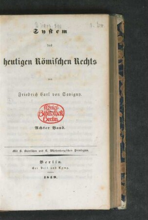 Bd. 8: System des heutigen Römischen Rechts