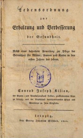 Lebensordnung zur Erhaltung und Verbesserung der Gesundheit ...