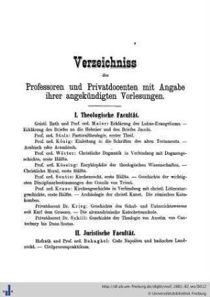 Verzeichnis der Professoren und Privatdocenten.