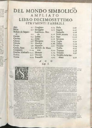 Del Mondo Simbolico Ampliato Libro Decimosettimo. Strvmenti Fabbrili.