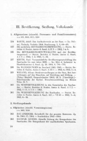 III. Bevölkerung, Siedlung, Volkskunde