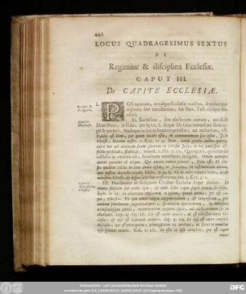 Locus Quadragesimus Sextus De Regimine disciplina Ecclesiae.