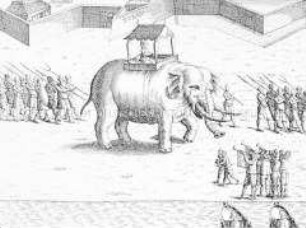 Wie der König von Tuban die Holländer empfangen hat - Buchseite aus de Bry, Wie der König zu Ternate über die Gassen geht - Buchseite aus de Bry, India II