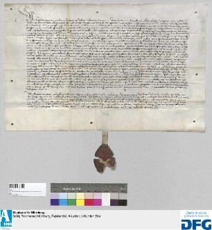 Georius, Abt des Klosters St. Aegydien zu Nürnberg, vidimiert die Urkunde des König Ladislaus von Böhmen vom 1. Juni 1455.