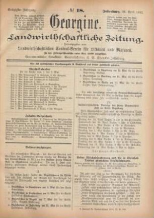 Sechzigster Jahrgang. No. 18. Insterburg, 28. April 1892.