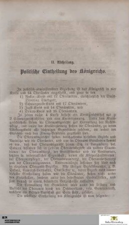 II. Abtheilung. Politische Eintheilung des Königreichs.