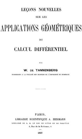Leçons nouvelles sur les applications géométriques du calcul différentiel