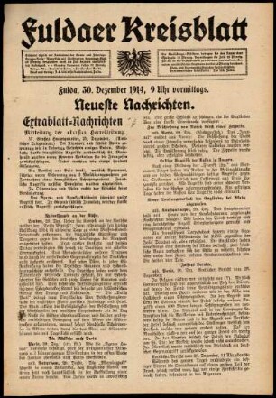 Erste Ausgabe vom Mittwoch, den 30. Dezember 1914.