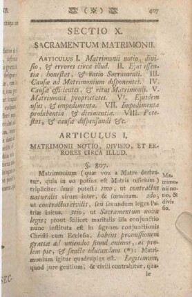 Sectio X. Sacramentum Matrimonii.