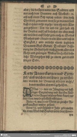 Kurtze Anmerckungen und Exempel, auß welchen unschwer zu urtheilen, warum der Brunnen etlichen nicht, denen meisten aber wol geholffen