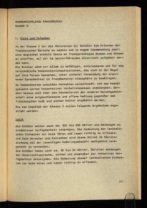 Rahmenrichtlinie Französisch Klasse 3
