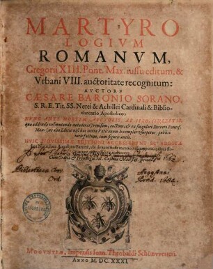 Martyrologivm Romanvm : Gregorii XIII. iussu editum & Urbani VIII. auctoritate recognitum