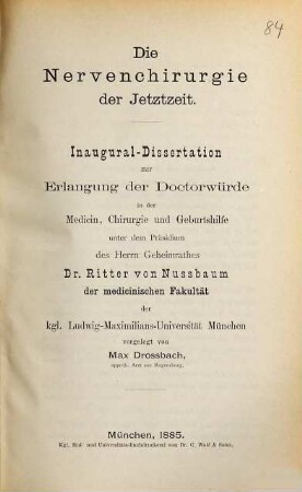 Die Nervenchirurgie der Jetztzeit