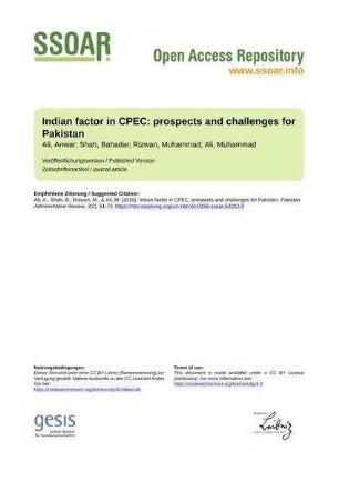 Indian factor in CPEC: prospects and challenges for Pakistan