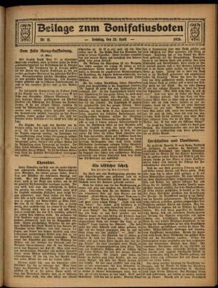 Zweite Ausgabe vom Sonntag, den 25. April 1926.