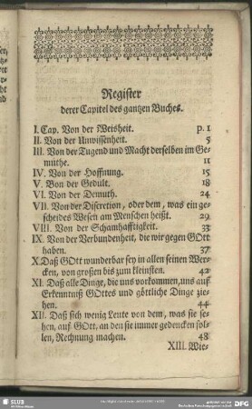 Register derer Capitel des gantzen Buches