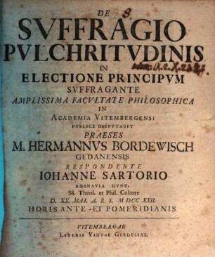 De suffragio pulchritudinis in electione principum