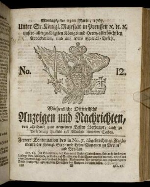 No. 12. Montags, den 23ten Martii, 1767.