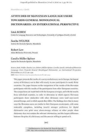 Attitudes of Slovenian Language Users Towards General Monolingual Dictionaries: An International Perspective