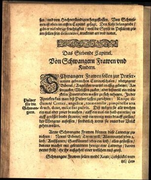 Das Siebende Capittel. Von Schwangern Frawen vnd Kindern.