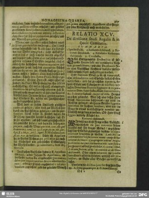 Relatio XCV. De divisione feudi Regalis & in specie Comitatus