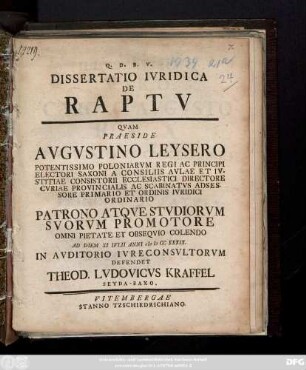 Dissertatio Ivridica De Raptv