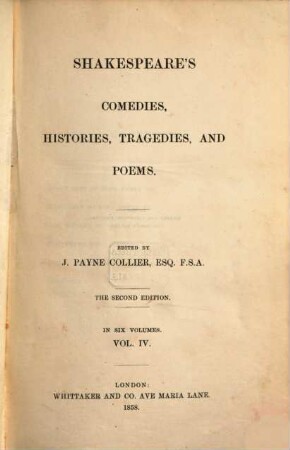 Shakespeare's Comedies, Histories, Tragedies and Poems. 4