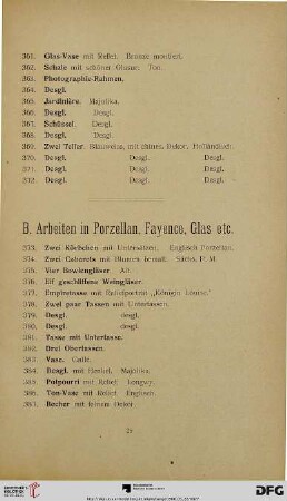 B. Arbeiten in Porzellan, Fayence, Glas etc. (Nr. 373-464)