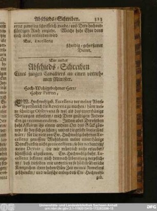 Ein ander Abschieds-Schreiben Eines jungen Cavalliers an einen vornehmen Minister.