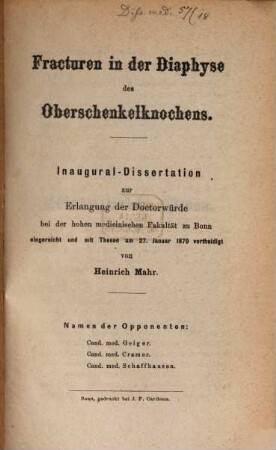 Fracturen in der Diaphyse des Oberschenkelknochens : Inaug. Diss.