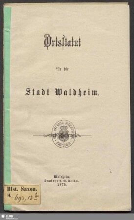 5. Nachtrag: Ortsstatut für die Stadt Waldheim