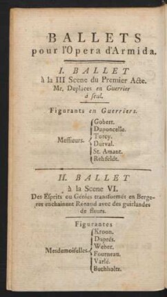 Ballets pour l'Opera d'Armida