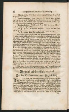 Der sechs und dreyssigste Articul Von der Confrontation, oder Gegenstellung.