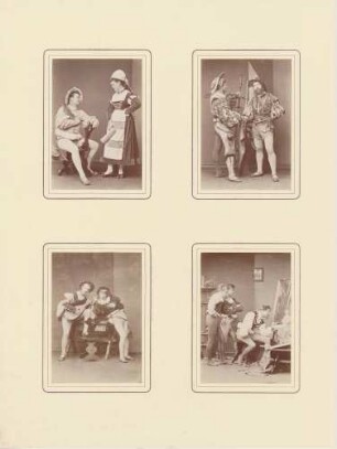 1 Aufnahme eines Paares, 3 Aufnahmen von Gruppen in Charakterkostümen