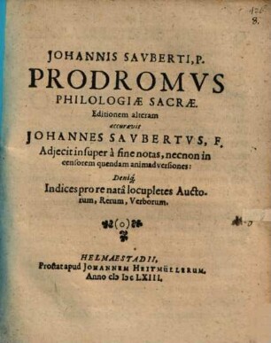 Johannis Sauberti, P. Prodromus philologiae sacrae