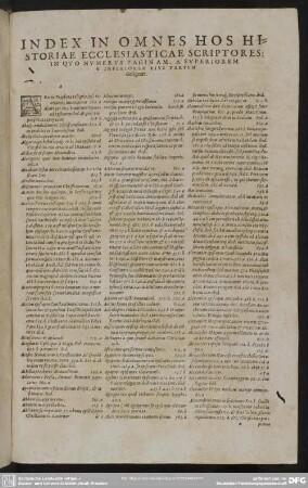 Index In Omnes Hos Historiae Ecclesiasticae Scriptores: In Quo Numerus Paginam, A Superiorem B Inferiorem Eius Partem designat