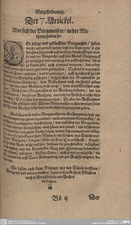 Der 7. Artickel. Wie sich der Bergmeister/ in der Muthung halten sol.