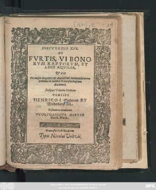 Disputatio XIX. De Furtis, Vi Bonorum Raptorum, Et Lege Aquilia
