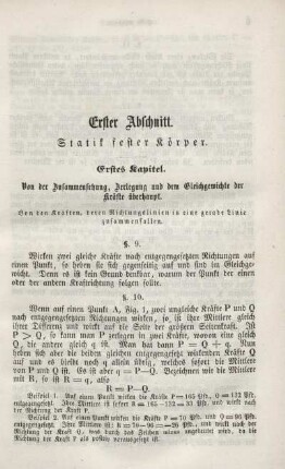 Erster Abschnitt. Statik Fester Körper.