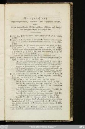 Verzeichniß empfehlungswerther, besonder theologischer Werke, welche in der unterzeichneten Verlagshandlung erschienen und durch alle Buchhandlungen zu beziehen sind.