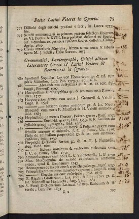 75-116, Grammatici, Lexicographi, Critici aliique Literatores Greaci & Latini Veteres & Recentiores in Quarto - Geographici & Historici recentiores exterarum Regionum in Quarto