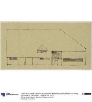 Darmstadt, provisorischer Theaterbau, Spielhaus für die Ausstellung, Skizzenblatt mit Aufriss einer Seitenfassade
