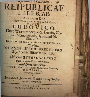 Specimen Politicum Reipublicae Liberae