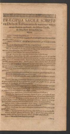 Praecipua Sacrae Scripturae Dicta & Testimonia de unione naturarum duarum personali, de Officio Christi, de Maiestate divina Filii hominis.