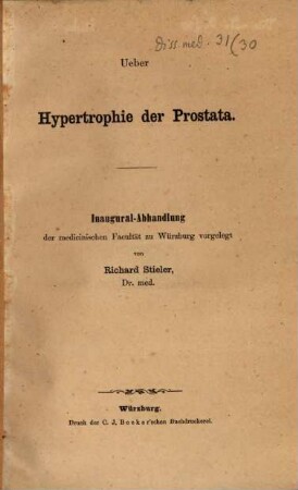 Ueber Hypertrophie der Prostata