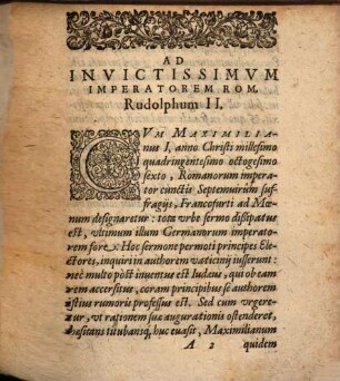 Ad invictissimvm imperatorem Rom. Rudolphum II. explicatio pia et historica dicti, sev vaticinii cvivsdam Lactantii, de delendo nomine Rom. in terris, & transferendo imperio occidentis in orientem