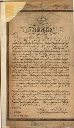 Abschied (an Amtsuntergebene, Freunde und Bekannte bei Gelegenheit seiner Quiescirung als Rentbeamter in Aibling) : Den 18. Aug. 1823