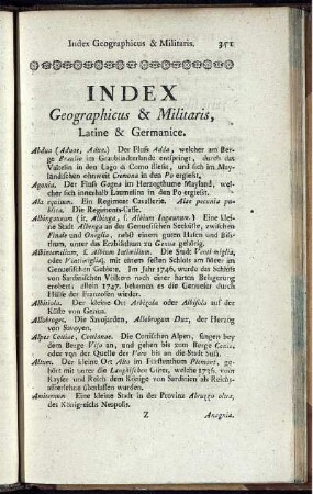 Index Geographicus & Militaris, Latine & Germanice.