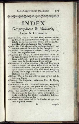Index Geographicus & Militaris, Latine & Germanice.