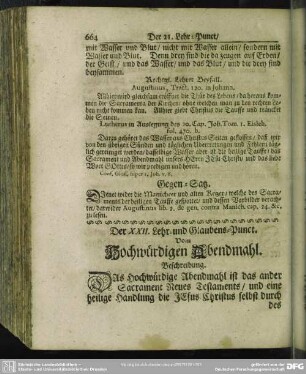Der XXII. Lehr- und Glaubens-Punct. Vom Hochwürdigen Abendmahl